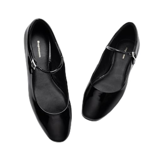 Women's Mary Jane Patent Leather Single Strap Low-Heeled Shoes Square Toe