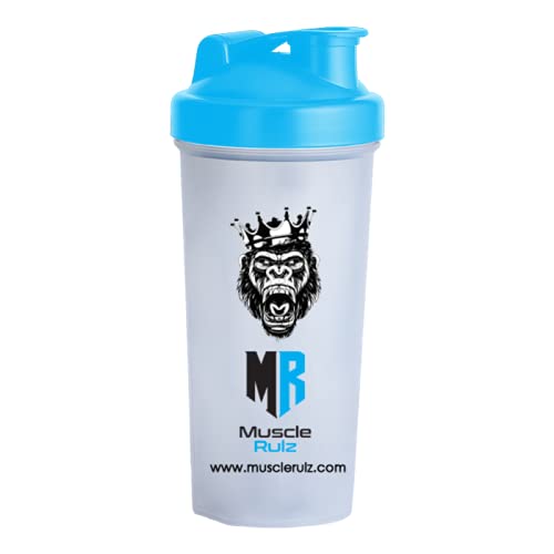 Muscle Rulz Protein Shaker cup Transparent with blue cap 700 ml