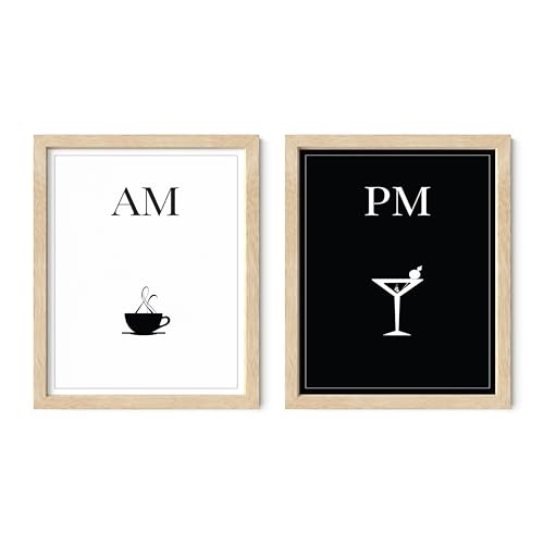 Summit Designs Kitchen Bar Wall Art Decor Prints - Set Of 2 (8x10) Inch Poster Photos - Funny Minimalist Modern Black And White Alcohol Liquor