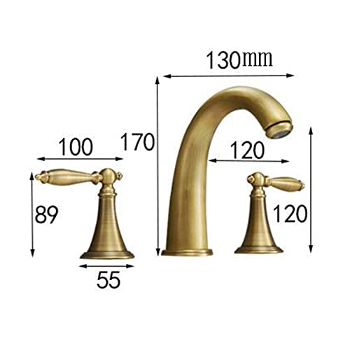 Mitigeur de lavabo en laiton à double commande, robinet 3 trous salle de bain rétro - 2