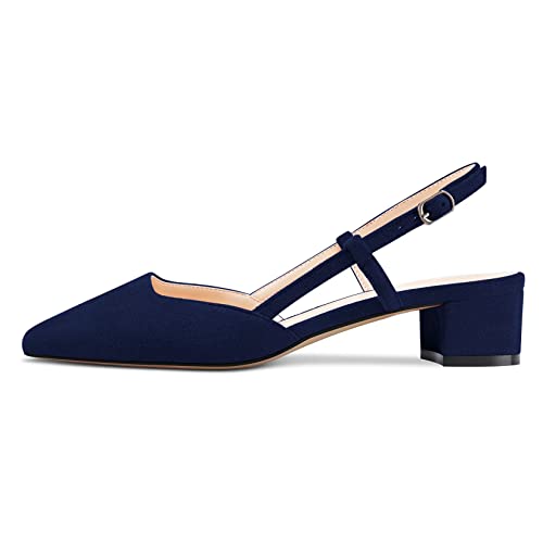 NobleOnly Women Chunky Block Low Kitten Heel Square Toe Sandals Slingback Slip-on Pumps Wedding Cute Shoes2