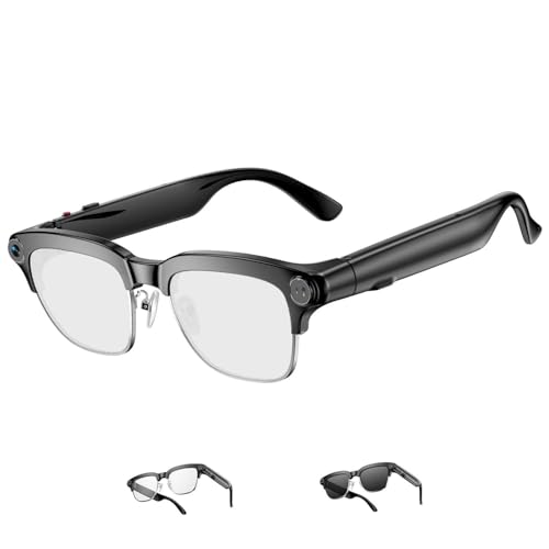 TOOBUR AI Smart Glasses mit 8MP Kamera 1080P Anti-Shake HD Video 2 Paar Linsen Echtzeitübersetzung & Sprachassistent Bluetooth-Anrufe & Offene-Ohr-Audio für Vlogging Reisen & Meetings