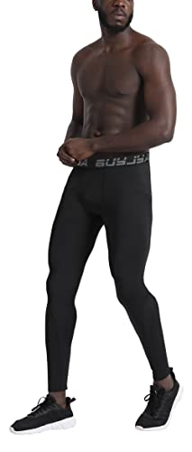 Image of BUYJYA 3 Pack Men's Compression Pants Running Tights Workout Leggings Athletic Cool Dry Yoga Gym Clothes Gift