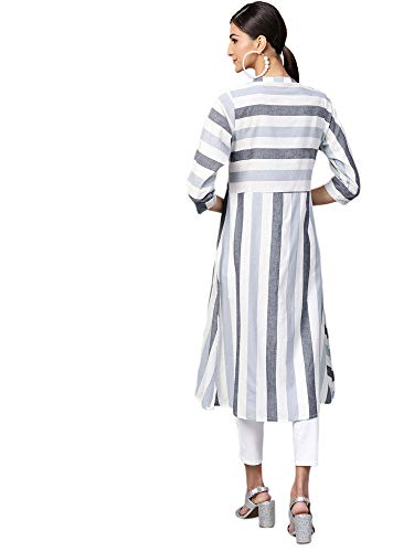 Image of INDO ERA Women's Cotton Striped A-Line Kurta(IE14KT3OW1012)
