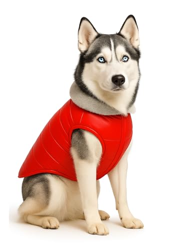 Image of The Pets Company Dog Winter Coat Jacket, Clothes, Windproof, Waterproof, Light Weight, Washable, Ultra Warm Thick Fleece Lined Dog Vest for Cold Weather Protection, (Red, Medium - Large - 22 Inch)