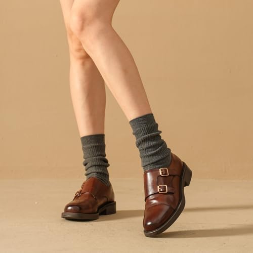 Image of BEAU TODAY Women Monk Strap Loafers Cap Toe Business Causal Loafer Shoes