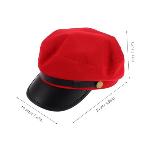 BESTYASH Chauffeur Hat for Men and Women Vintage Newsboy Cap Unisex Beret for Spring and Summer British Style Flat Top Cap for Taxi Drivers and Daily Wear Red2