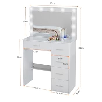 Aovquof Dressing Table with LED Light, Makeup Mirror