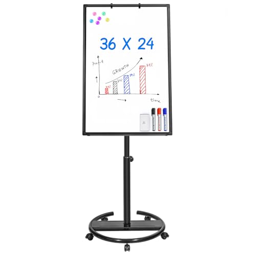 Mobile Whiteboard – 36 x 24 inches Portable Magnetic Dry Erase Board Stand Easel White Board Dry Erase Easel Standing Board w/ Flipchart Hooks ( Black )
