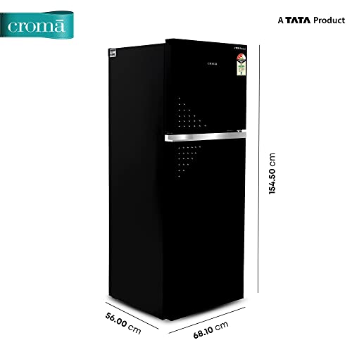 Image of CROMA 259L 3 Star Inverter Frost Free Double Door Refrigerator (CRLR260FFD259606, Black Uniglass) 2022 Model