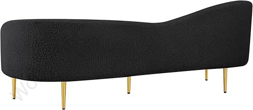 Image of Rosewood Luxury Curved Sofa in Premium Boucle Fabric | Solid Wood Structure | High Density Foam | Sturdy Golden Legs | Comfortable & Stylish Couch for Modern Living Room (Black, 3 Seater)