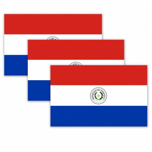 Image of Paraguay Vinyl Flag Stickers, Car Decals, Waterproof Indoor Outdoor, Laptop Stickers, Car Bumper, Paraguayan Flag, 5 x 3 Inches, Set of 3