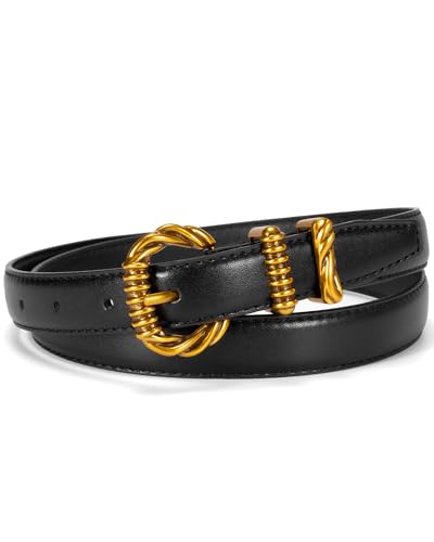 taffeta alley Black Belt Women with Vintage Gold Buckle 1inch Slim Dress Belt for Women Jeans Pants Trousers Dresses