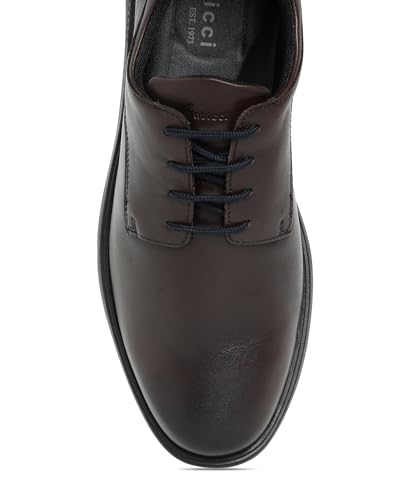Image of Gabicci Mens Derby Shoe, Lace Up Entry, (Size 40-45), Trapizoidal Pattern Burnish Leather, Formal Workwear Shoe, TPR Sole, Stacked Heel, Jesse