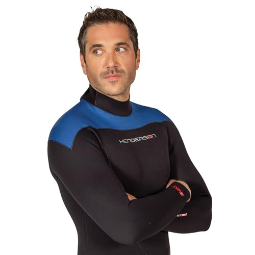 Henderson 5mm Thermoprene Pro Men's Back Zip Jumpsuit, Black/Heather Blue, Large Short