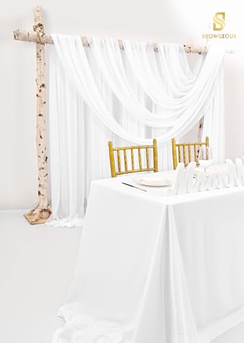 Showgeous 8 Packs Querbehang Cremeweiß 73cmx610cm Tüll Foto Hintergrund Hochzeit Vorhang Deko Cremeweiß Chiffon-Stoff Hochzeitsbogen Gardinen für Laube Hochzeit Torbogen Zeremonie Fotografie Party