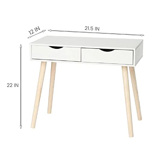 Image of Shoppee Engineered Wood Desk with 2 Drawers for, Computer Desk with Storage Shelves, Makeup Vanity Desk, Modern Writing Study Table Home Office Desks for Bedroom (Full White)