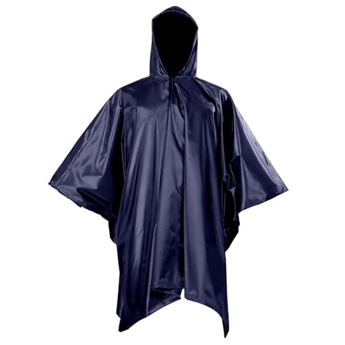 Pantalones de lluvia y chaqueta a prueba de viento Traje de lluvia resistente al agua impermeable de poliéster Poncho multifuncional adulto al aire libre Capa-Poncho, azul marino, Talla única