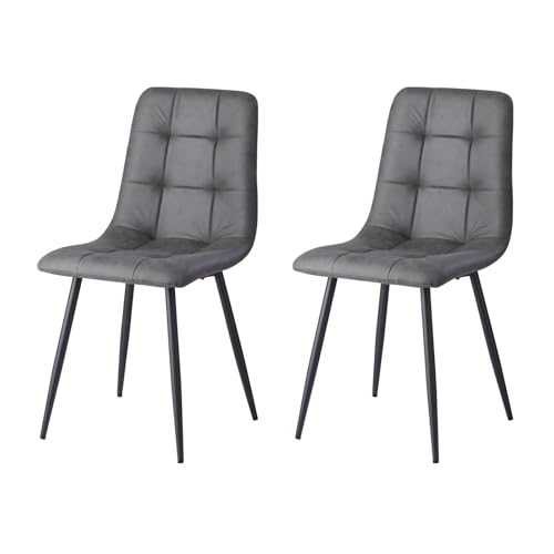 GrandCA HOME Juego de 2 Sillas de Comedor Modernas Sillas de Cocina con Patas de Metal,Sillas de Comedor Tapizadas Tela de Cuero Impermeable,Gris Oscuro-KJ