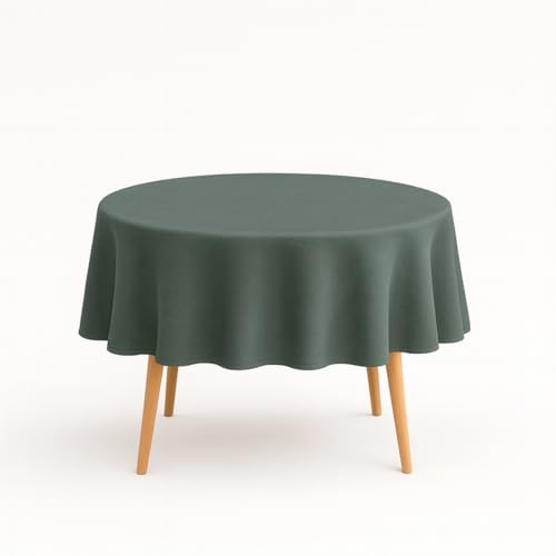 Image of R home 100% Cotton Solid Table Cover | 200 GSM Thick Fabric, Anti-Skid | Machine Washable & Reusable | Ideal for Dining Table & Centre Table, Easy Maintenance (Army Green, 56 inch (Round))