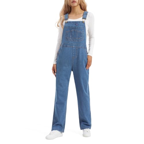 HISEA Stretchy Denim Overalls for Women, Womens Jean Bib Overall with Loose Fit, Ladies Straight Relaxed Overalls for Work