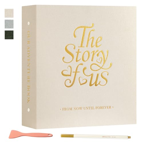 Lanpn Couples Scrapbook Photo Album - The Story of Us Linen Wedding Anniversary Self Adheisve Picture Book holds 4x6 5x7 A5 Photo for Love Newlywed Valentines Day (Small 20 Sheets/40 Pages Beige)