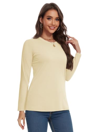 Image of YUCOLEN Long Sleeve Shirts for Women Cotton Crew Neck Casual Tops Fall