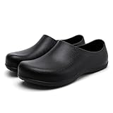 Rojeam Zapatos Cocina Hombre Mujer Anti-Deslizante Zapatillas de Trabajo Slip-On Impermeable Calzado Chef Hostelería Negro, 44 EU