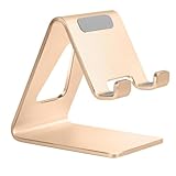 Aoviho Desk Cell Phone Stand Phone Holder, Aluminum Phone Cradle Dock for iPhone 15 14 13 12 pro Mini 11 X Xs max 8 7 6 6s Plus SE Samsung All Smart Phones, Gold