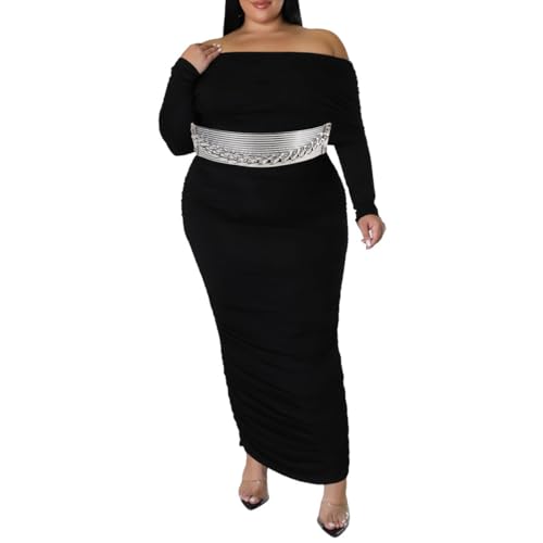 Plus Size Women Rhinestones Stretch Belt with Chain Wide Bling Waistband for Dress Vintage Cummerbands2