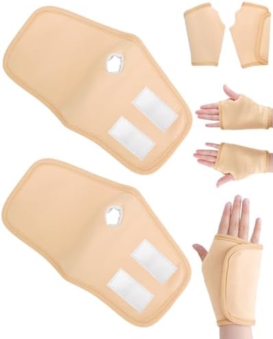 2 Pcs Castor Oil Pack Wrap for Hands, Reusable Organic Cotton Hand Castor Oil Pads, Self Adhesive Adjustable Hand Wraps, Prevent Leakage, Comfort Fit (Khaki)