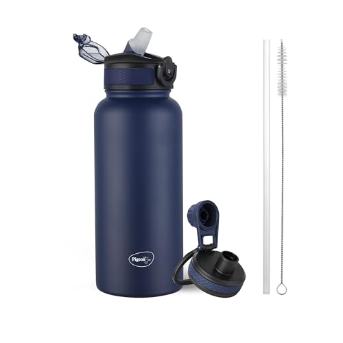 Pigeon by Stovekraft Rush Thermos Stainless Steel Sipper Flask 1000ml with Straw,Cleaner and Additional Screw Cap| 24 Hours Hot and Cold|Ideal Usage for Office Men/Women|School/College|Travel|Blue
