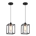 AOJUNSANSAN Black Pendant Lights for Kitchen Island Industrial Lantern Pendant Light Fixtures with Clear Glass Shade, Farmhouse Adjustable Height Hanging Pendant Lighting for Dining Room Hallway