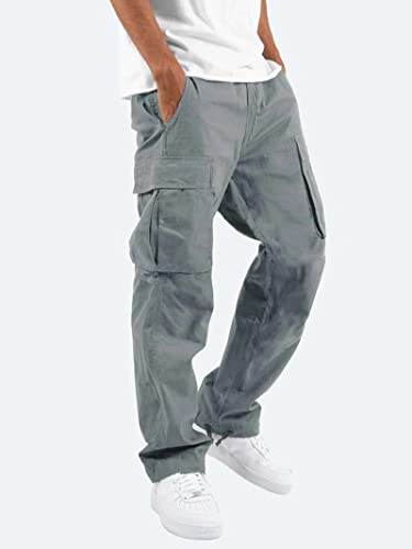 Cargo Pants for Men Drawstring Casual Hiking Pants Athletic Joggers Trousers Straight Running Trousers with Pockets2