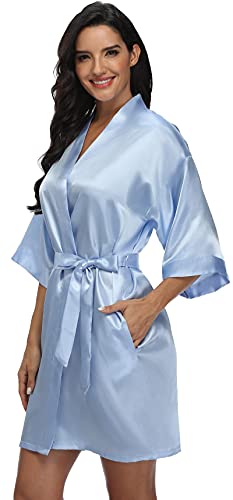 Women's Satin Kimono Robe Wedding Getting Ready Silky Bathrobe Short Bridesmaid Dressing Gown4