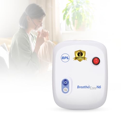 BPL Medical Technologies Breathe Ezee N6 Low Noise Compressor Nebuliser Machine Kit For Child And Adult, Portable Nebulizer - White