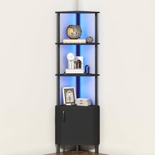 Garvee Estantería de Esquina con Luces LED Integradas – Estante Decorativo para Almacenaje en Rincón, Ideal para Salón, Dormitorio o Baño, Fácil Montaje