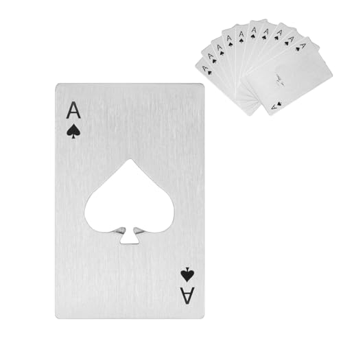 10 Pezzi Set Apribottiglie Multifunzione: Portafoglio, Piatto Birra in Acciaio Inox e Design Asso di Picche con Carte da Poker - Finiture Argento/Nero (10, nero)