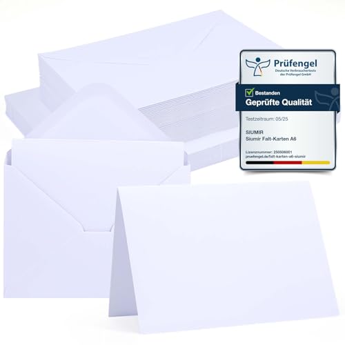 Siumir Lot de 50 cartes pliables blanches A6 avec enveloppes C6 assorties
