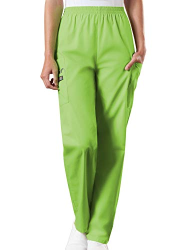 CHEROKEE Women s Workwear Elastic Waist Cargo Scrubs Pant, Lime Green, X-Large