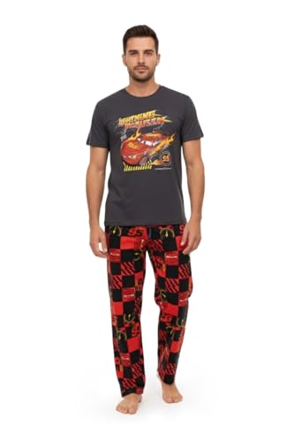 Disney Cars Lightning McQueen Herren-Pyjama-Set in Schwarz und Rot mit kurzen Ärmeln und Langen Beinen | Nachtwäsche mit „I am Speed“-Aufdruck...