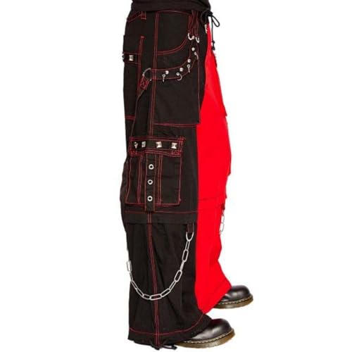 Generic Men Bondage Trouser Punk Rock Transformer Baggy Black and Red Split Leg Pants Emo Style, Black/Red2