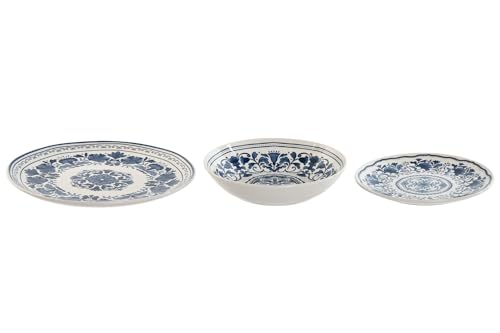 Assiettes en porcelaine résistantes bleu ethnique pour simplifier les repas