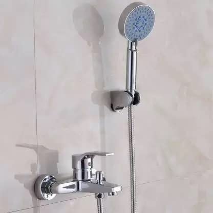 AMJ® 5 Gear Multi Adjustable Rain Spray Hand Shower Chrome Finish with 1.5mtr SS Shower Tube and Wall Hook