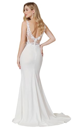 MisShow Boho Lace Corset Wedding Dresses for Bride 3D Flower Applique V Neck Mermaid Beach Bridal Gowns2