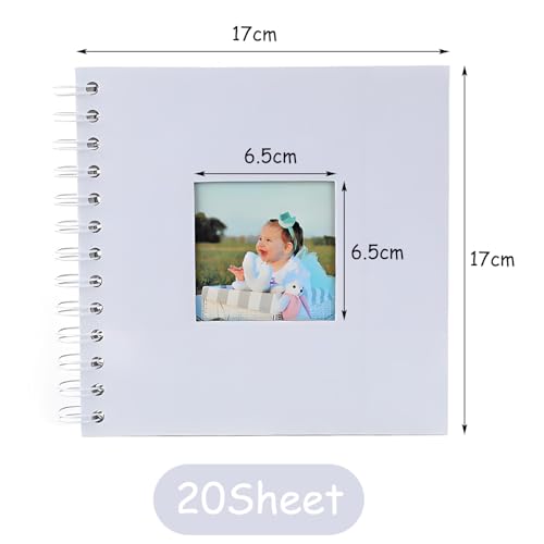 xiluuyou Fotoalbum zum Selbstgestalten 17x17 cm, Scrapbook Album, 20 Blatt Schwarze Seiten Fotobuch zum Einkleben für Baby Geburtstag Jahrestag Hochzeit, Bezugsfarbe - Weiß