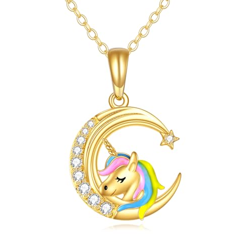 KECHO 14k Solid Gold Unicorn Neckalce Cute Animal Pendant Want