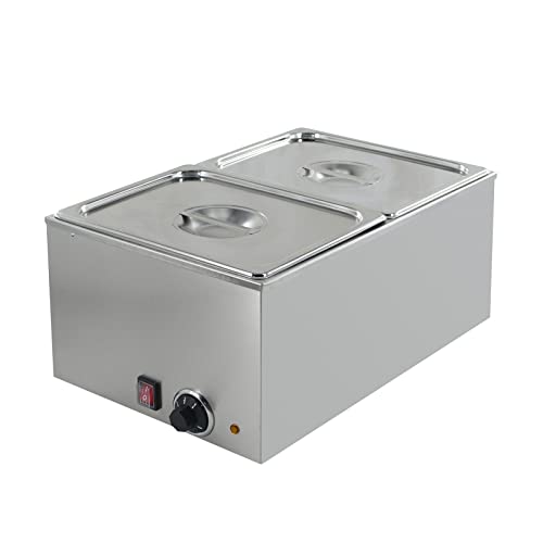 Commercial Food Warmer 2-Pan Steam Table Food Warmer Buffet Bain Marie with Temperature Control & Lids, Electric Warming Trays for Food or Sauces - 120V, 1200W, 10.6 QT/Pan