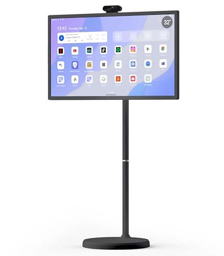 Image of Cozyla Tablet TV: 32 Inch Smart Portable TV on Wheels, 1080P Touch Screen Monitor with Built-in Battery, Android OS with 4K Camera, Wireless Casting, Full Swivel Rolling Stand for Home & Office, Black