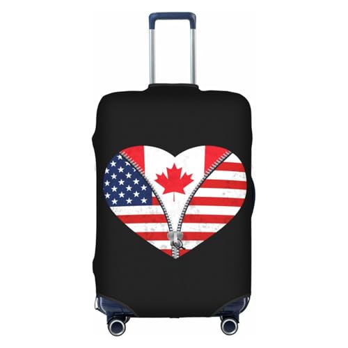 Travel Luggage Cover Heart America Flag And Canada Flag Fashion Washable Baggage Suitcase Protector Fit For Luggage Medium
